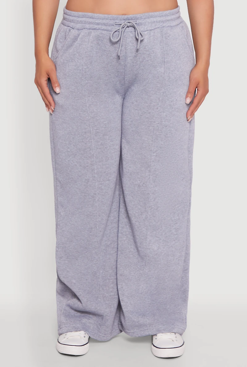 Womens Plus Wide Leg Fleece Sweatpants with Pockets, 2X