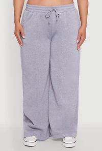 Womens Plus Wide Leg Fleece Sweatpants with Pockets, 2X