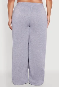 Plus Wide Leg Fleece Sweatpants with Pockets