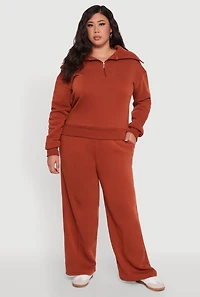 Plus Wide Leg Fleece Sweatpants with Pockets