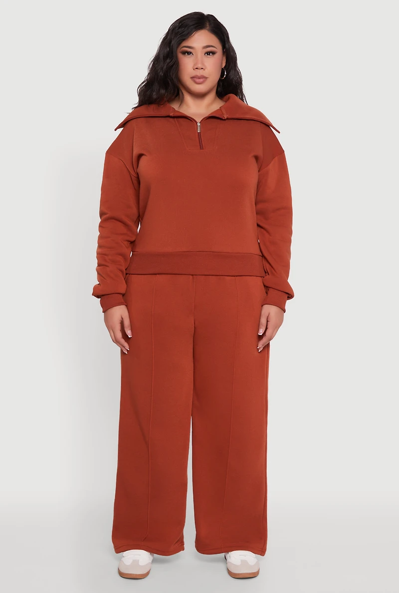 Womens Plus Wide Leg Fleece Sweatpants with Pockets,