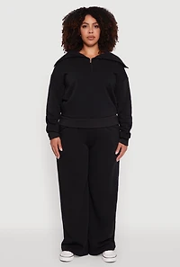 Womens Plus Size Fleece Collared Quarter Zip Pullover Sweatshirt, Black, Size 2X