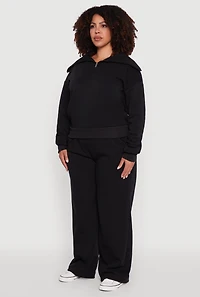 Womens Plus Size Fleece Collared Quarter Zip Pullover Sweatshirt, Black, Size 2X