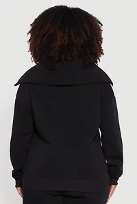 Womens Plus Size Fleece Collared Quarter Zip Pullover Sweatshirt, Black, Size 2X