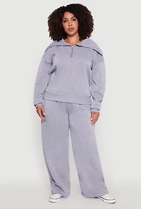 Womens Plus Fleece Collared Quarter Zip Pullover Sweatshirt, Grey,