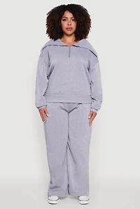 Womens Plus Fleece Collared Quarter Zip Pullover Sweatshirt, Grey,