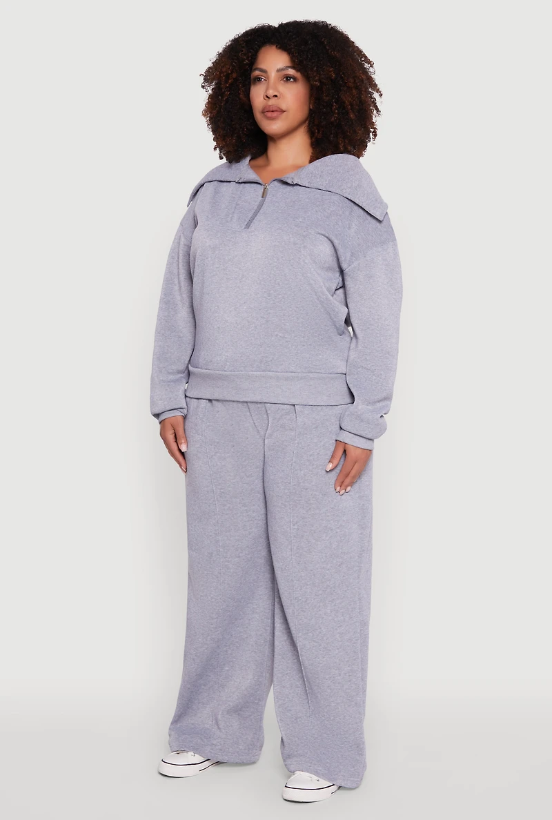 Plus Fleece Collared Quarter Zip Pullover Sweatshirt