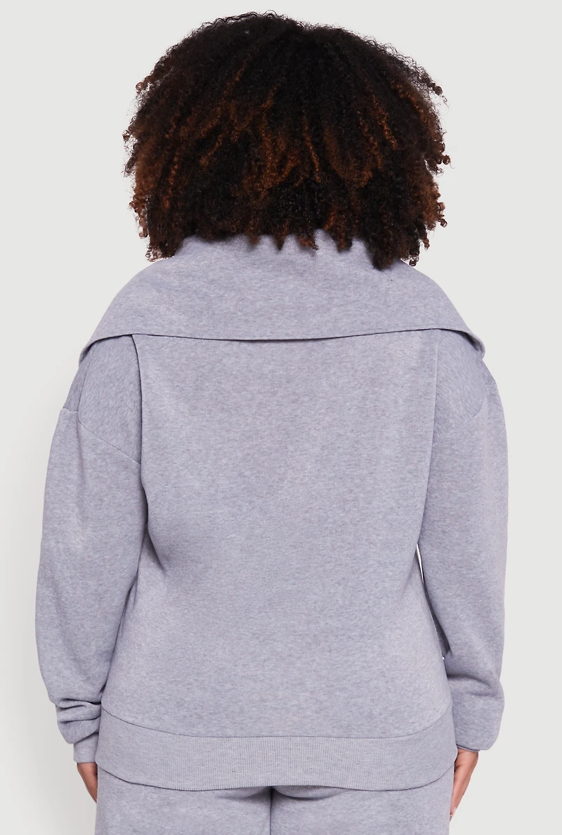 Womens Plus Fleece Collared Quarter Zip Pullover Sweatshirt, Grey,