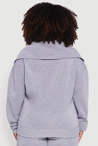 Womens Plus Fleece Collared Quarter Zip Pullover Sweatshirt, Grey,
