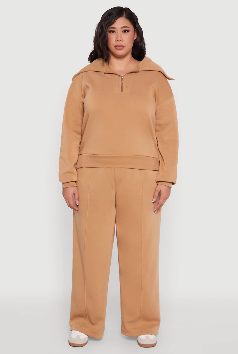 Plus Fleece Collared Quarter Zip Pullover Sweatshirt