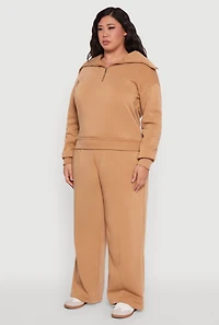 Womens Plus Fleece Collared Quarter Zip Pullover Sweatshirt,