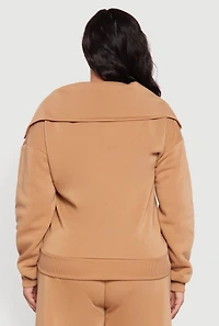 Womens Plus Fleece Collared Quarter Zip Pullover Sweatshirt,