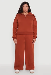 Womens Plus Size Fleece Collared Quarter Zip Pullover Sweatshirt, Brown, Size 3X