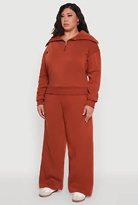 Womens Plus Size Fleece Collared Quarter Zip Pullover Sweatshirt, Brown, Size 3X