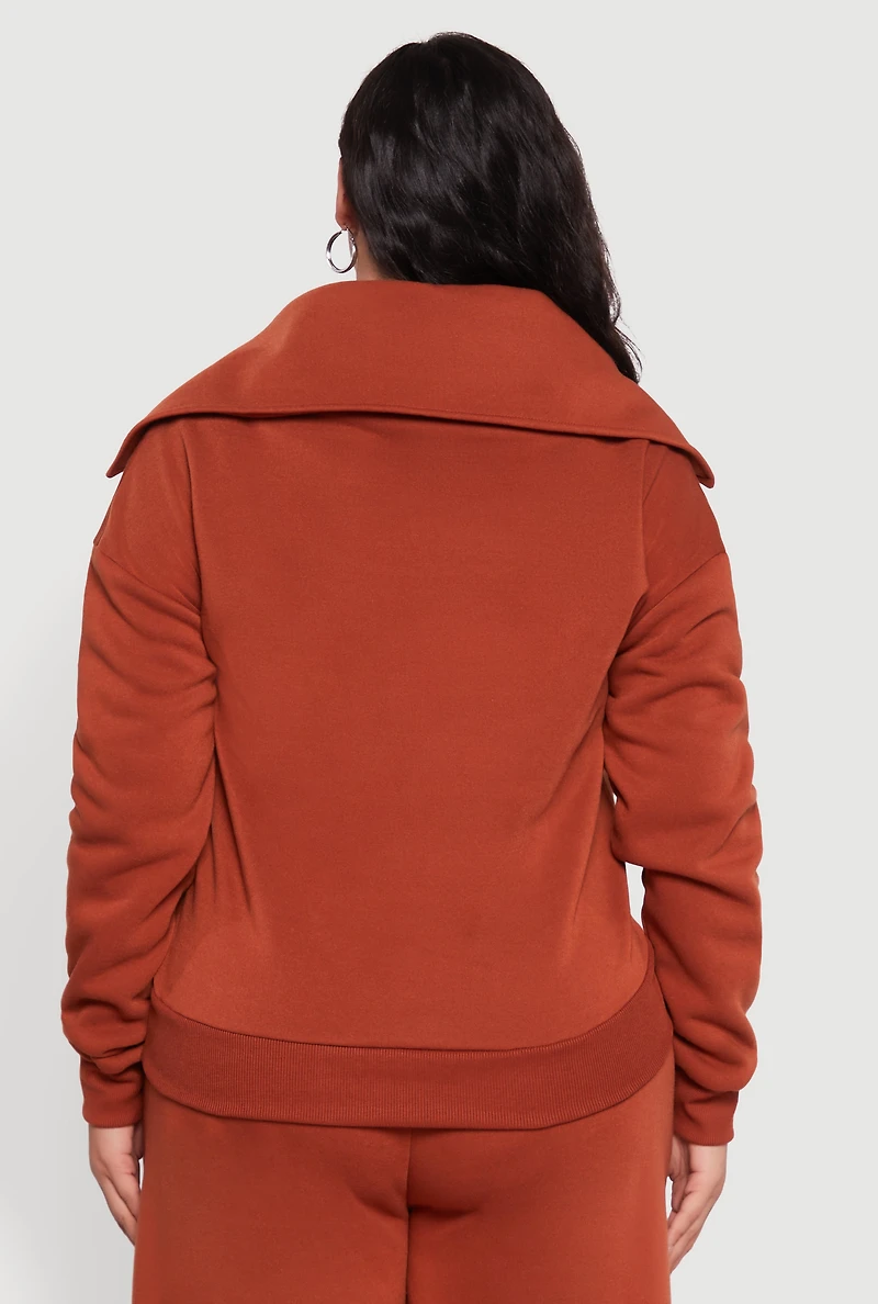 Womens Plus Size Fleece Collared Quarter Zip Pullover Sweatshirt, Brown, Size 3X