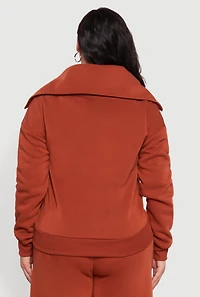 Womens Plus Size Fleece Collared Quarter Zip Pullover Sweatshirt, Brown, Size 3X