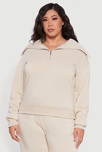 Womens Plus Fleece Collared Quarter Zip Pullover Sweatshirt,