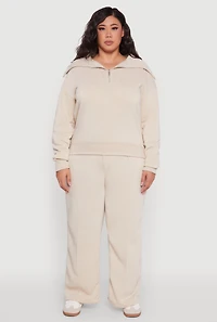 Womens Plus Fleece Collared Quarter Zip Pullover Sweatshirt,