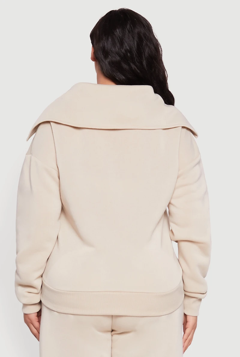 Womens Plus Fleece Collared Quarter Zip Pullover Sweatshirt,