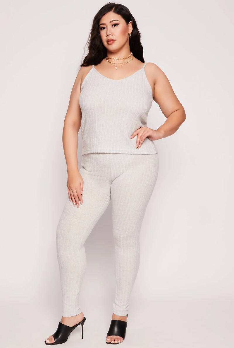 Plus Brushed Ribbed Knit Leggings