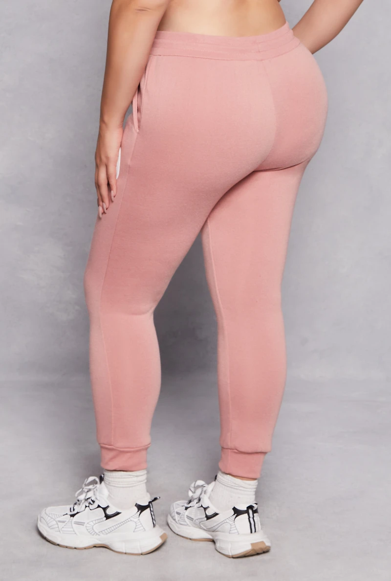Womens Plus Size Smile Face Graphic Joggers, Pink, Size 3X