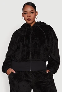 Plus Zip Front Faux Fur Hoodie
