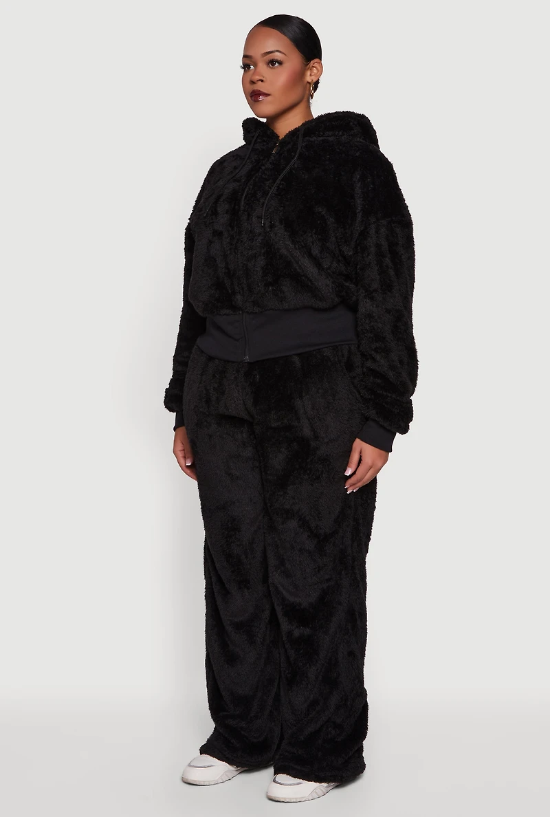 Womens Plus Zip Front Faux Fur Hoodie, 3X