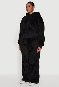 Womens Plus Zip Front Faux Fur Hoodie, 3X