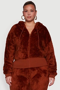 Plus Zip Front Faux Fur Hoodie