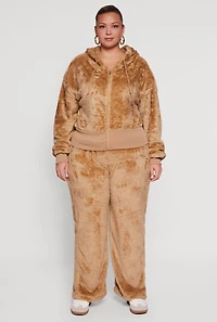 Plus Zip Front Faux Fur Hoodie