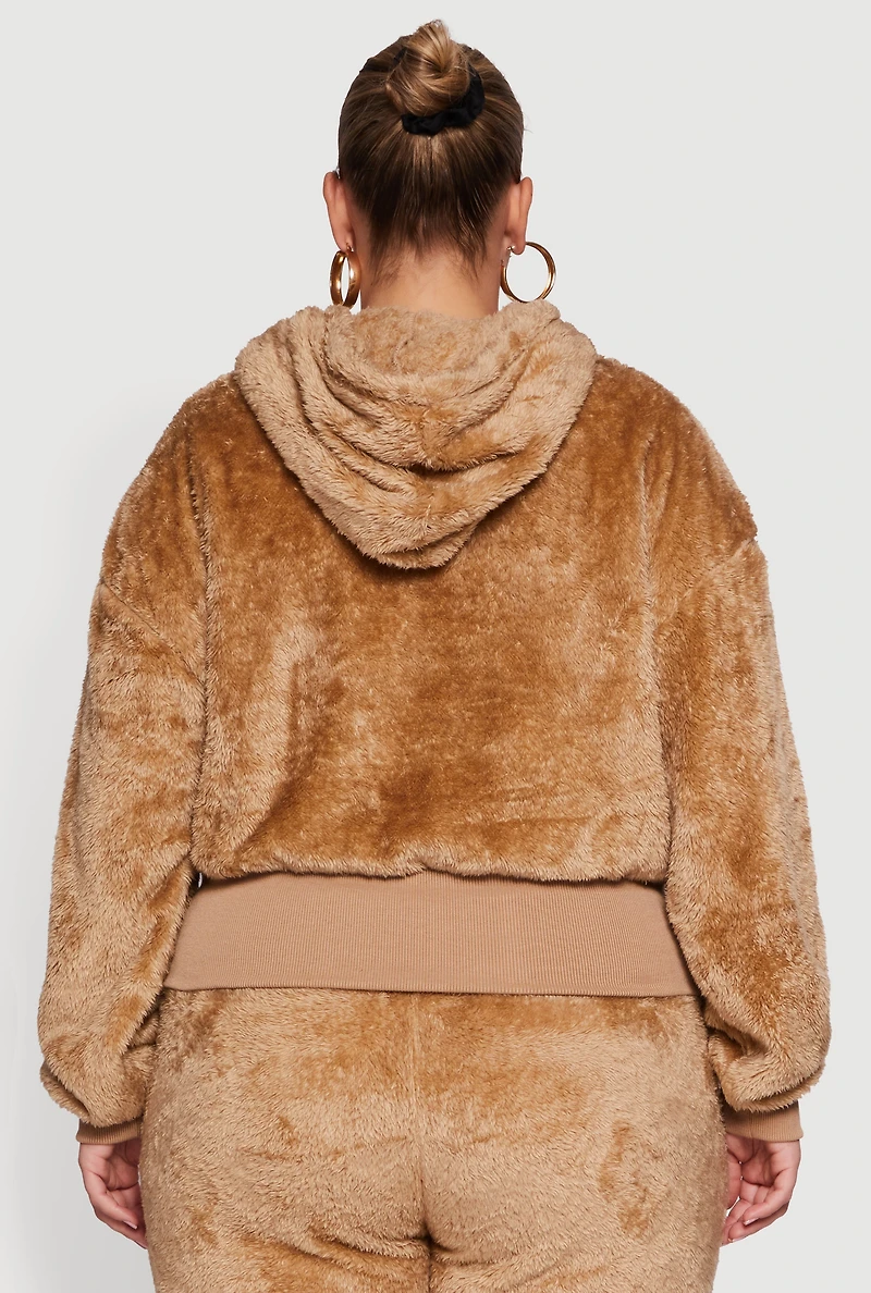 Plus Zip Front Faux Fur Hoodie