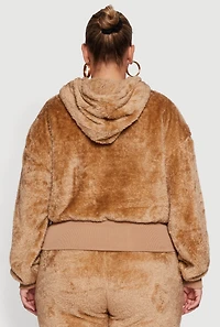 Plus Zip Front Faux Fur Hoodie