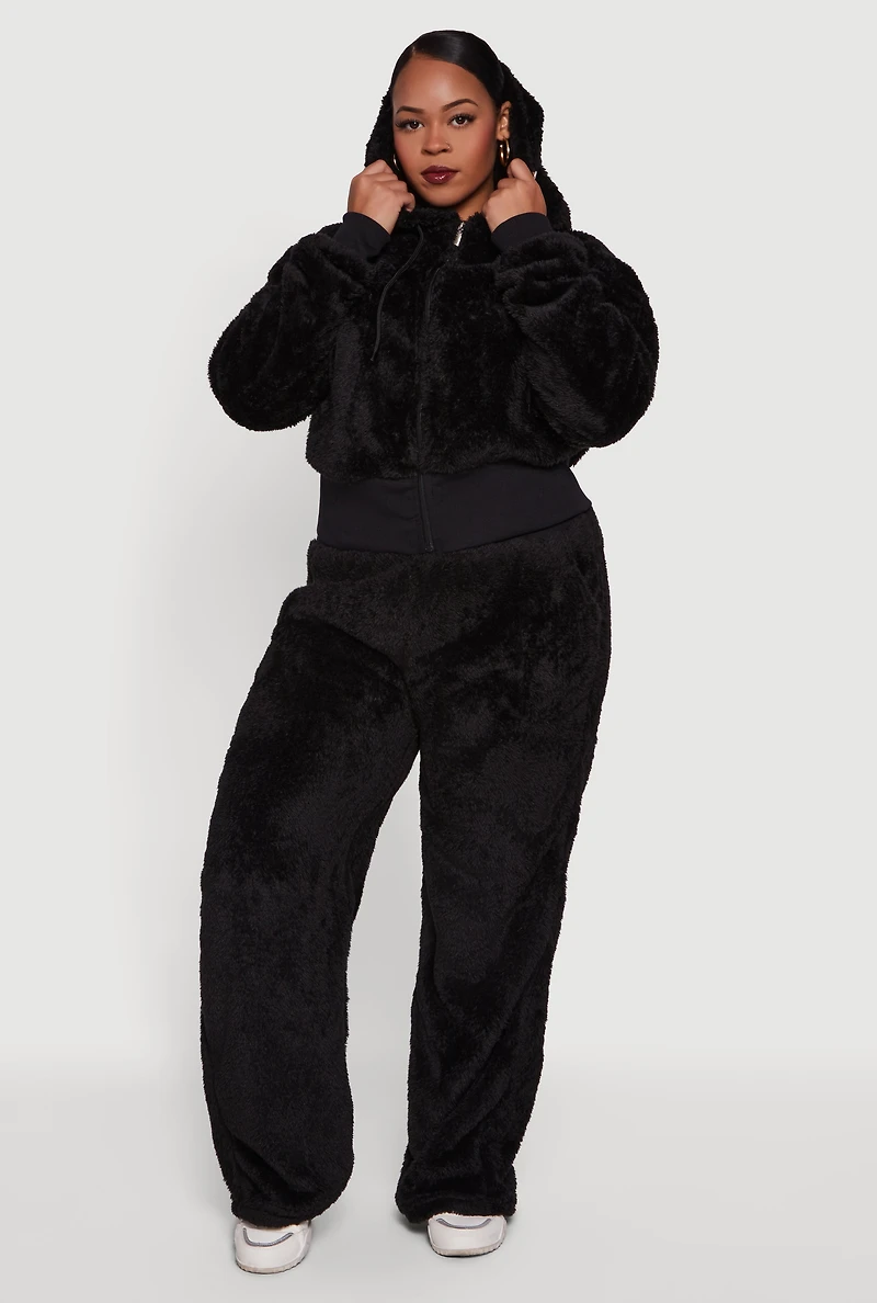 Plus High Waisted Faux Fur Lounge Pants