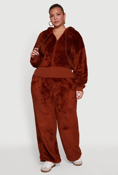 Plus High Waisted Faux Fur Lounge Pants