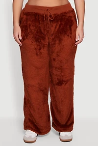 Womens Plus Size High Waisted Faux Fur Lounge Pants, Brown, Size 1X