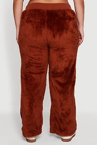 Womens Plus Size High Waisted Faux Fur Lounge Pants, Brown, Size 1X
