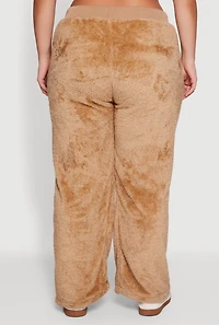 Womens Plus Size High Waisted Faux Fur Lounge Pants, Khaki, Size 3X