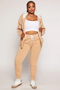 Womens Plus Varsity Stripe Zip Front Sherpa Lined Hoodie,
