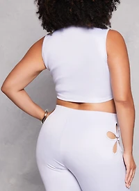 Womens Plus Size O Ring Flower Cut Out Crop Top, Grey, Size 1X