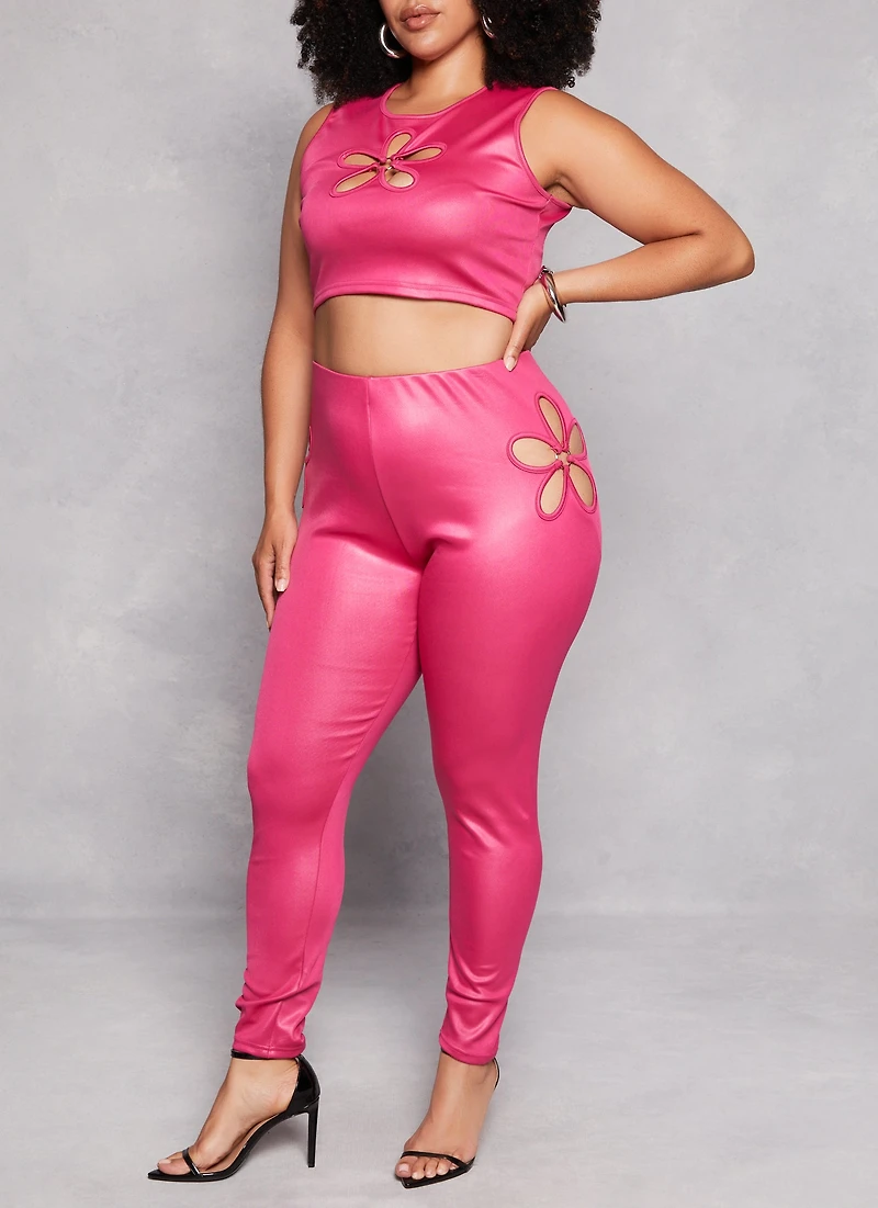 Plus O Ring Flower Cut Out Crop Top