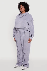 Womens Plus Size Half Zip Decorative Stitch Fleece Lined Sweatshirt, Grey, Size 2X