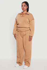 Plus Half Zip Decorative Stitch Fleece Lined Sweatshirt