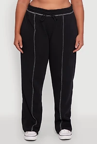 Womens Plus Size High Waisted Wide Leg Fleece Sweatpants, Black, Size 1X