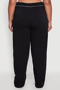 Womens Plus Size High Waisted Wide Leg Fleece Sweatpants, Black, Size 1X