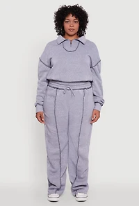 Womens Plus Size High Waisted Wide Leg Fleece Sweatpants, Grey, Size 3X
