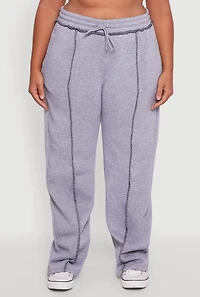 Womens Plus Size High Waisted Wide Leg Fleece Sweatpants, Grey, Size 3X