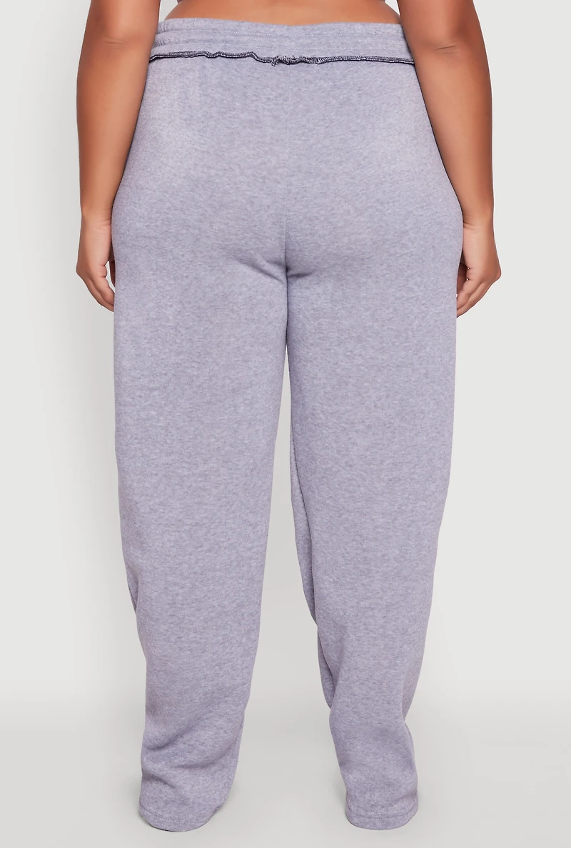 Womens Plus Size High Waisted Wide Leg Fleece Sweatpants, Grey, Size 3X