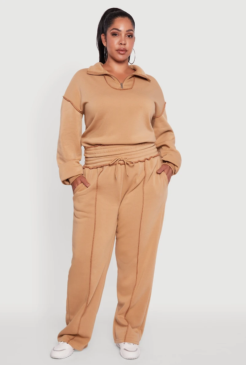 Plus High Waisted Wide Leg Fleece Sweatpants