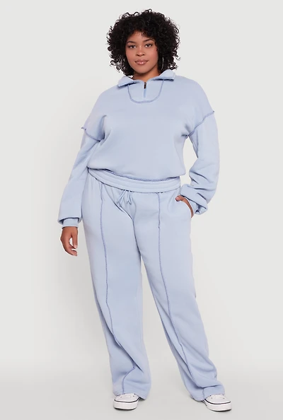Womens Plus High Waisted Wide Leg Fleece Sweatpants, 3X