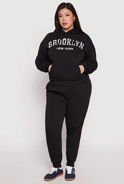 Plus Fleece High Waisted Drawstring Joggers